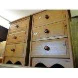 Pair of pine 3-drawer bedside chests.