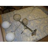 Pair of Vintage hanging globular light shades and another, (3).