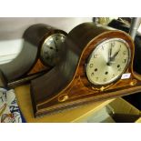 A 2-train mantel clock, GWO and an inlaid Westminster chimes mantel clock, GWO.