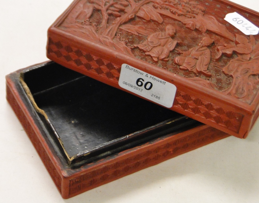 A carved Oriental cinnabar box. - Image 2 of 2