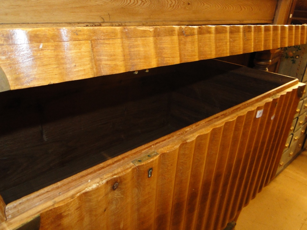 A large shaped teak blanket chest with brass hinges and carrying handles, length 3'3". - Image 2 of 2