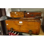 An Art Deco walnut cutlery box, an ethnic club and 2 boxes.