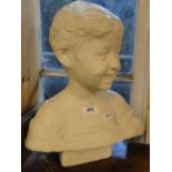 A plaster bust of a boy - J M Sharp.