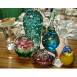 Bird paperweights, a dump paperweight, etc., (6).