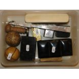 2 Vintage leather games balls, seal, lighters, etc.