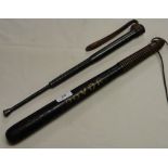 An early turned wood "Dovor" truncheon and a cosh.