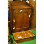 An oak 2-section box with presentation plaques and a small mahogany cabinet.