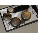 Silver cased full hunter pocket watch, another, a Combat wristwatch and a needle tin, etc.
