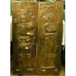 WITHDRAWN A pair of Keswick School of Industrial Art embossed copper panels depicting a knight and
