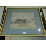 E Owen Jennings (born 1899), watercolour, beached boats at Hastings, 9.5" x 12", framed.