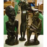 3 Carved wood African figures.