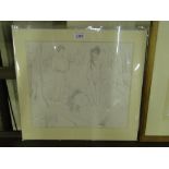 Tom Keogh (1900-1970), pencil drawing, 3 figures in a landscape, 12" x 14", mounted,