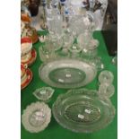 Glass dishes, decanters including Waterford.