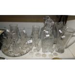 A pair of decanters, pair of jugs and other glassware.