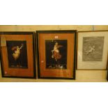 Pair of framed Trowbridge Gallery prints of Grecian women and 18th century monochrome engraving of