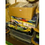 A large quantity of boxed Scalextric and a box with various track and accessories.