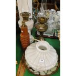 2 Oil lamps, a Tiffany style shade, etc.