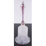 A Nailsea milk twist glass bell, with blue and red twist handle, height 30cm.