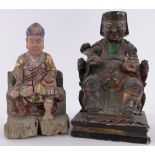 2 Chinese carved and gilded wood Daoist seated figures, largest height 30cm.