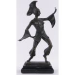 A reproduction bronze dancing girl, on black marble plinth, height 40cm.