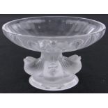 A Rene Lalique Nogent pattern dish, supported by frosted glass birds, engraved signature,