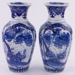 Pair of Chinese blue and white porcelain vases, painted birds and flowers, height 40cm.