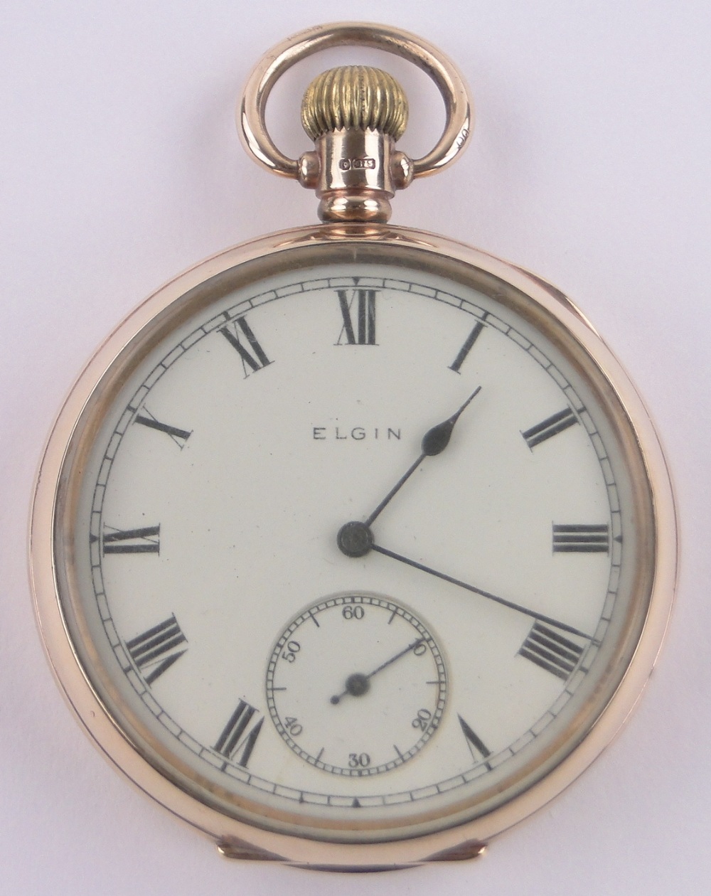 A 9ct gold Elgin open face pocket watch, enamelled dial with subsidiary second dial, serial no. - Image 3 of 5