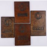 4 Mahogany wall plaques with engraved GWR motifs, largest height 45cm, (4).