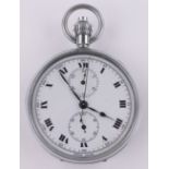 A Swiss chrome plate chronograph pocket watch, subsidiary dials, case width 52mm.
