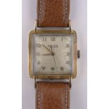 A gent's Majex 9ct gold cased Art Deco style wristwatch, case width 28mm.