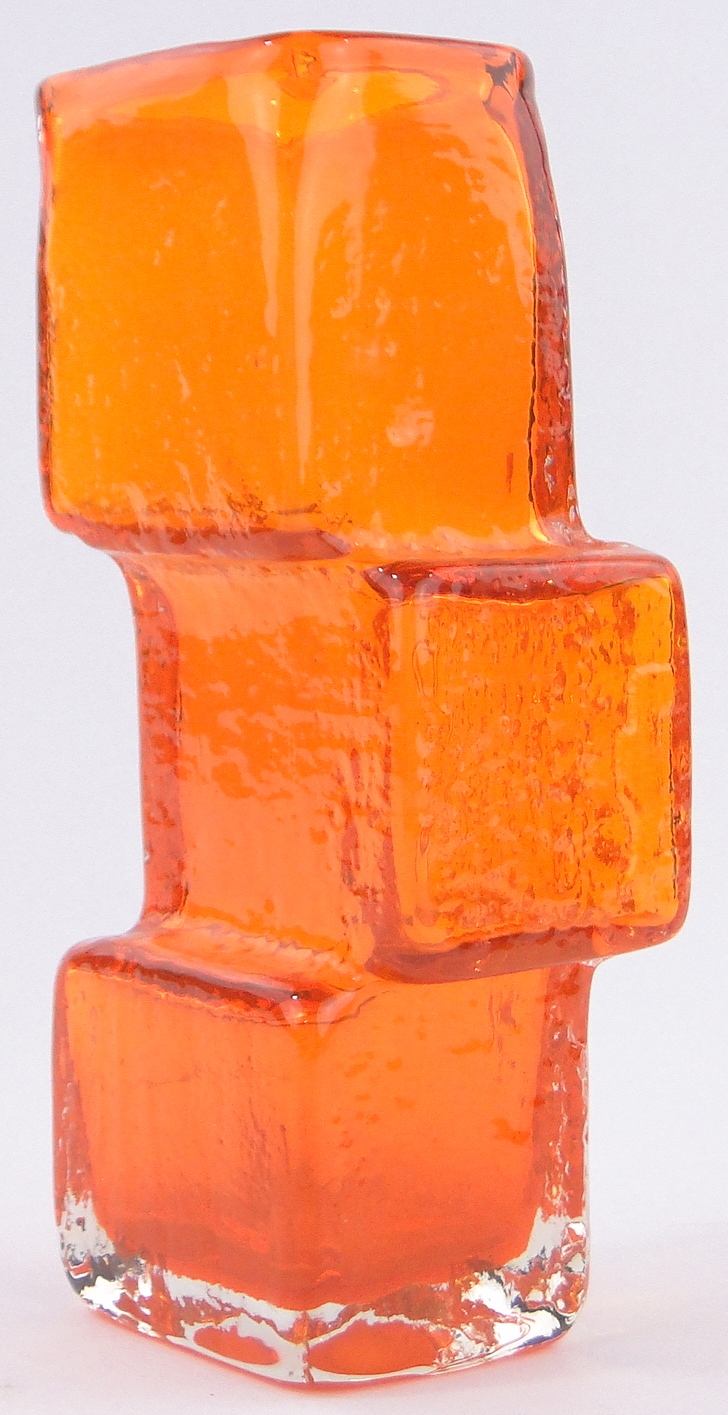 A Whitefriars glass drunken bricklayer vase, designed by Geoffrey Baxter, tangerine orange colour, - Image 2 of 3