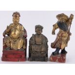 3 Chinese carved and gilded wood Daoist figures, largest height 20cm.