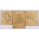 3 19th century hand drawn ink and watercolour maps of Asia, Africa and England, by James Moase,