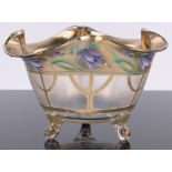 A continental painted and gilded glass bowl, circa 1920s with frilled rim, diameter 17cm.