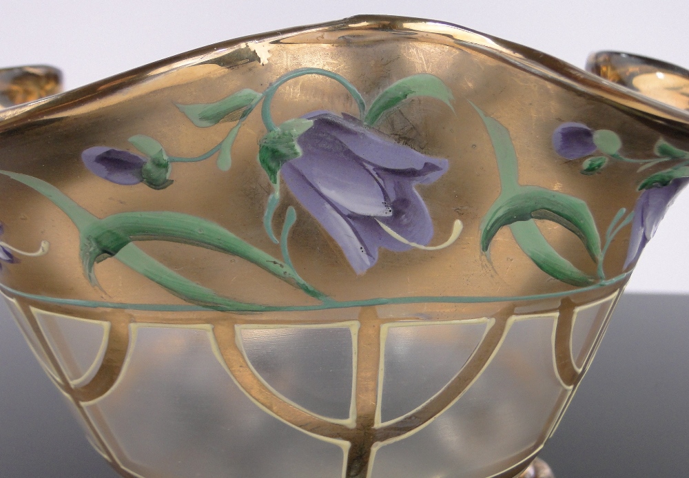 A continental painted and gilded glass bowl, circa 1920s with frilled rim, diameter 17cm. - Image 3 of 3