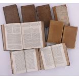 A group of leather bound antiquarian books, including Sir Joshua Reynolds Works, 3 volumes,