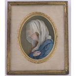 A 19th century miniature watercolour on ivory, study of a woman wearing a veil,