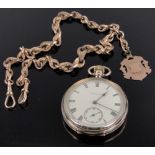 A 9ct gold Elgin open face pocket watch, enamelled dial with subsidiary second dial, serial no.