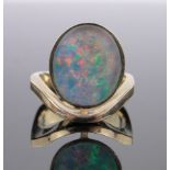 An Ole Lynggaard of Copenhagen 14ct gold and opal ring, setting height 18mm, size O.