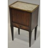 A small French marble topped mahogany bedside cupboard,