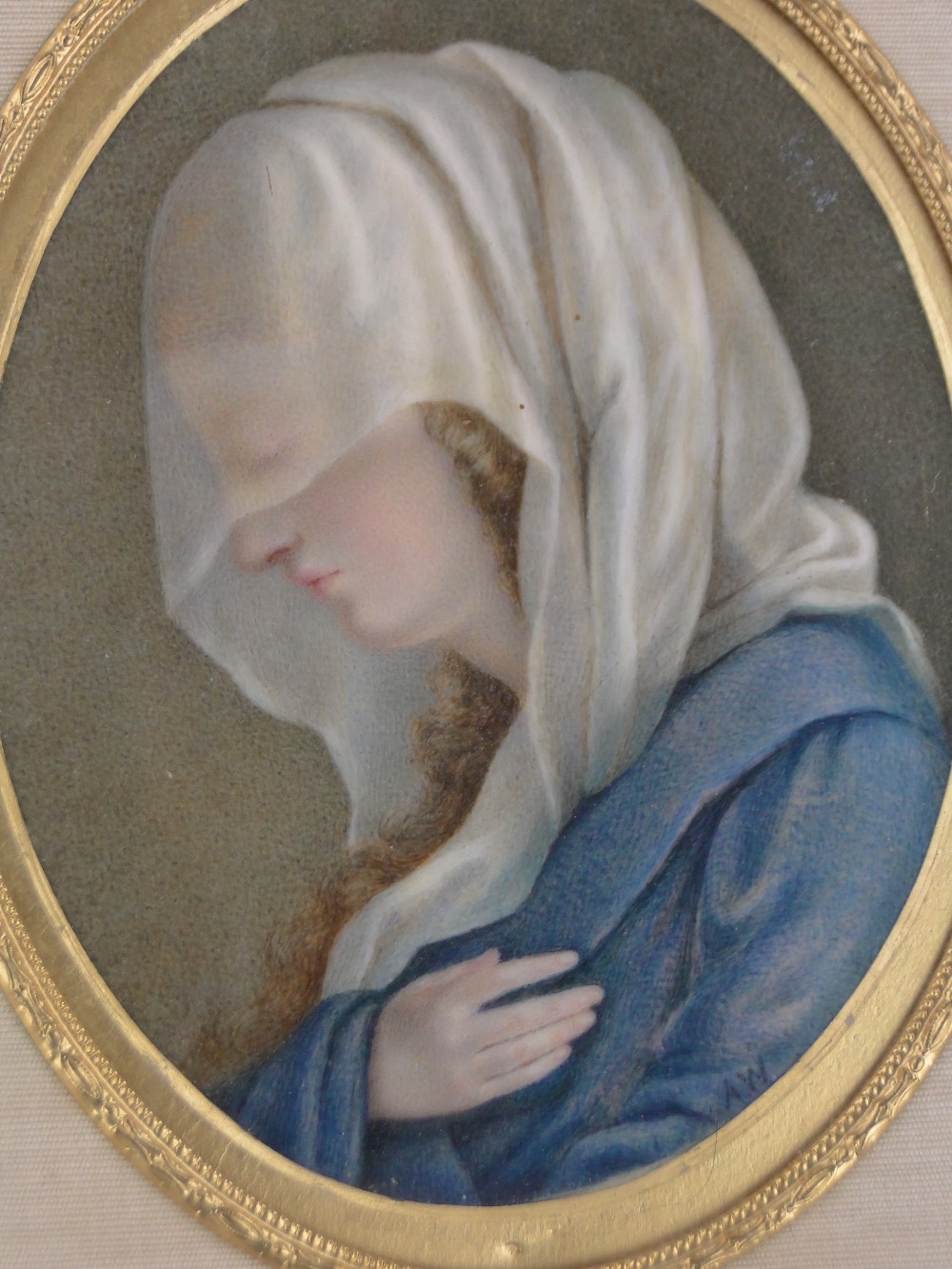 A 19th century miniature watercolour on ivory, study of a woman wearing a veil, - Image 2 of 3