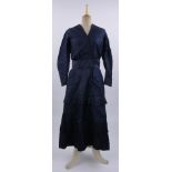 A Royal Nanny's dark blue silk full length dress,