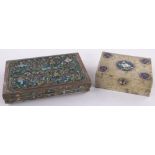 2 Chinese brass and enamelled boxes, largest length 17cm, (2).