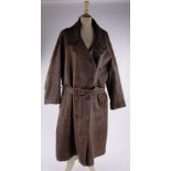 An early 20th century gentleman's brown leather full length motoring or open aircraft coat,