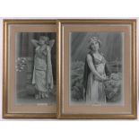 A pair of 19th century lithograph prints, classical portraits in gilt frames, overall height 79cm.