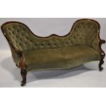 A Victorian walnut framed chair back parlour sofa,