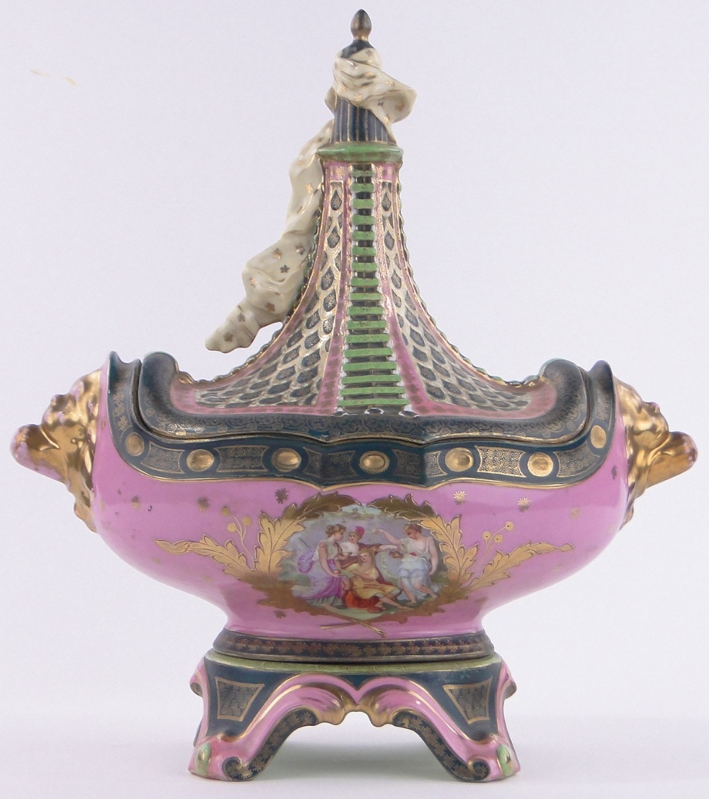 An ornate 19th century porcelain comport and cover, late 19th/early 20th century,