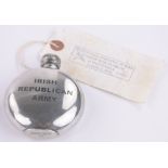 A pewter hip flask inscribed "Irish Republican Army,