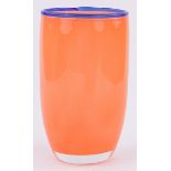 An orange Art glass vase with blue glass rim, height 25cm, diameter 15cm.