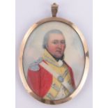 An 18th century miniature watercolour on ivory, portrait of a Military Officer, unsigned,